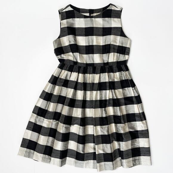 Vian Hunter Buffalo Plaid Retro Silk Sleeveless Pleated Fit and Flare Dress 6 - Picture 3 of 13